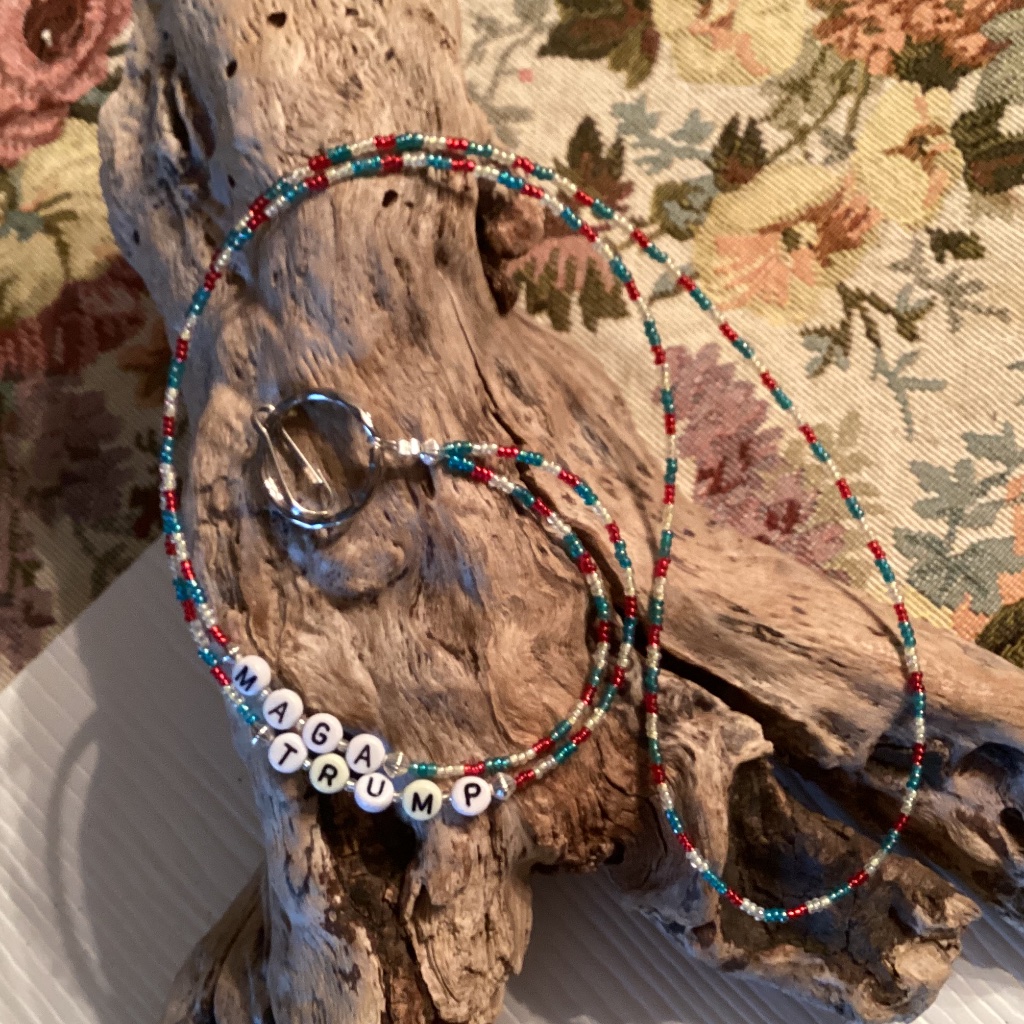 Handcrafted Beaded Badge Lanyard Chain Trump / Maga